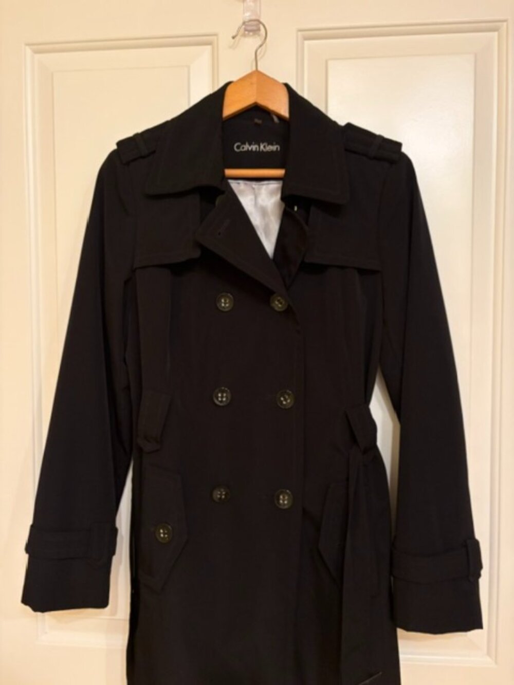 Calvin Kkein Black Double Breasted Trench  Coat Belted Raincoat